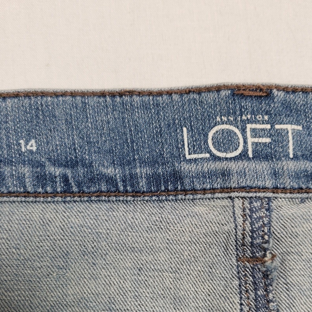 LOFT Womens Embellished Distressed Denim Mini Skirt 14 Blue Rhinestone - Picture 2 of 9